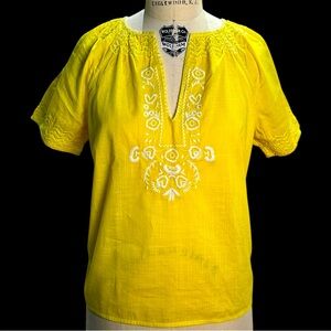J. Crew Women's Yellow Embroidered BoHo Peasant Top — Size S